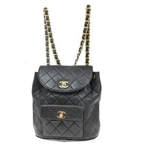 CHANEL CC Logo DUMA Matelasse Chain Backpack Bag Leather Black GHW 332RF669